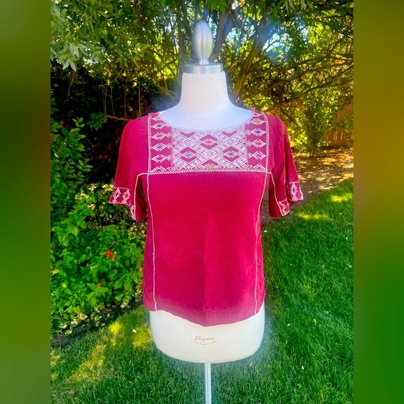 MADEWELL-Embroidered burgundy Women's Top - Picture 2 of 8